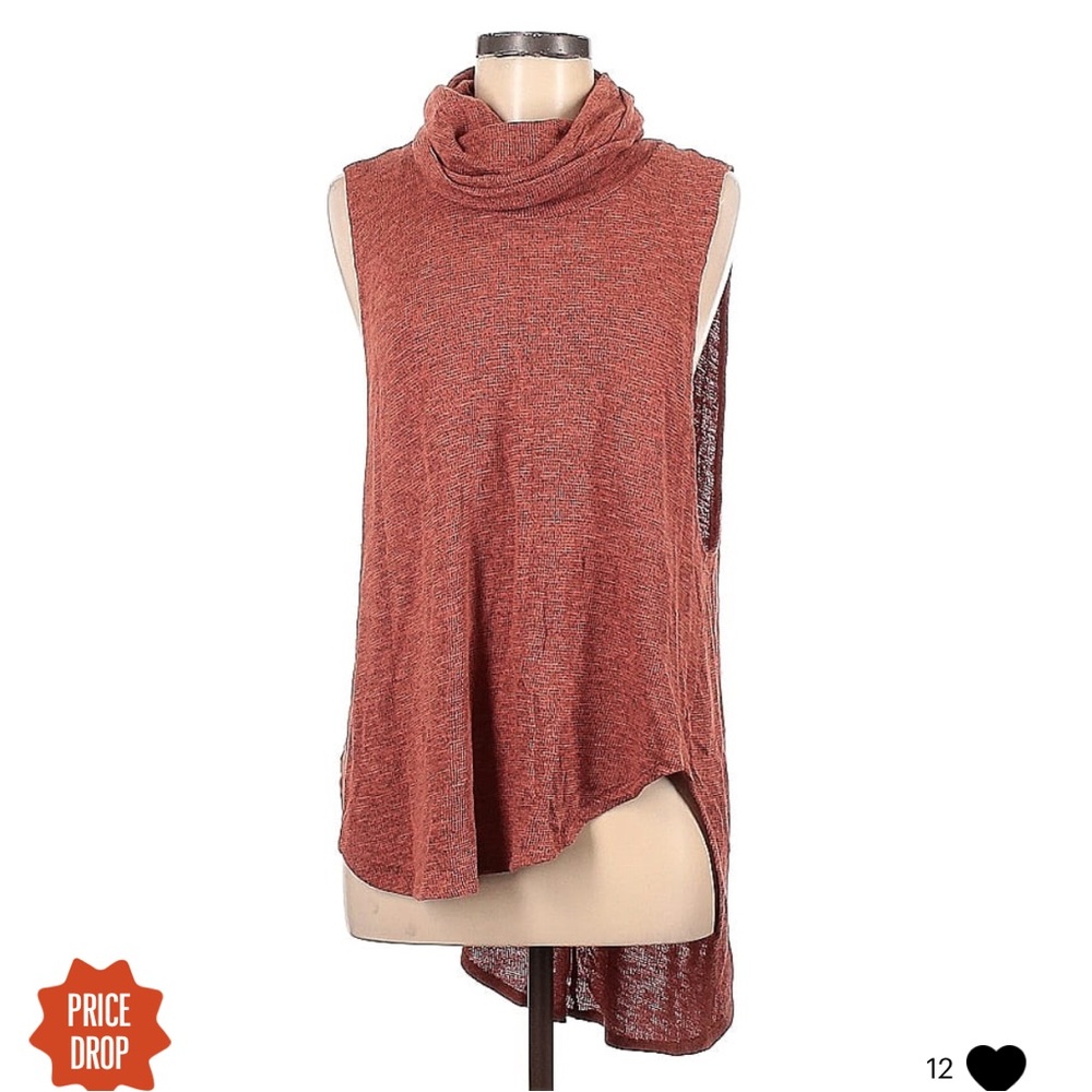 Sleeveless Rust Red Cowl Neck Tunic Top with High-Low Hem